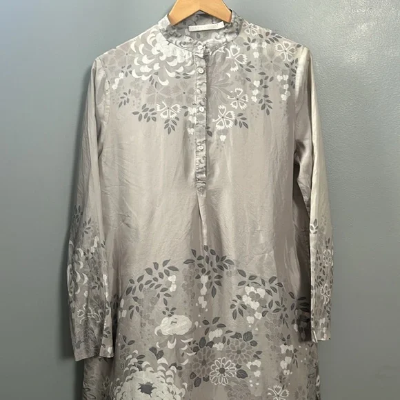 Zara Home Silk Gray Floral Nightgown Slip size M